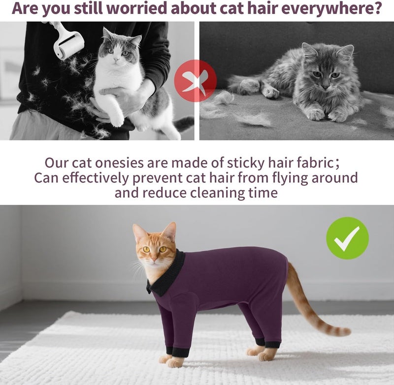 T'CHAQUE Sticky Hair Cat Clothes, Professional Recovery Suit for Cats, Anti-Shedding Shirt Outfit, Soft Pajamas for Kittens, Post-Surgery Onesie for Male & Female Cats, Fuchsia, Medium - Image 3